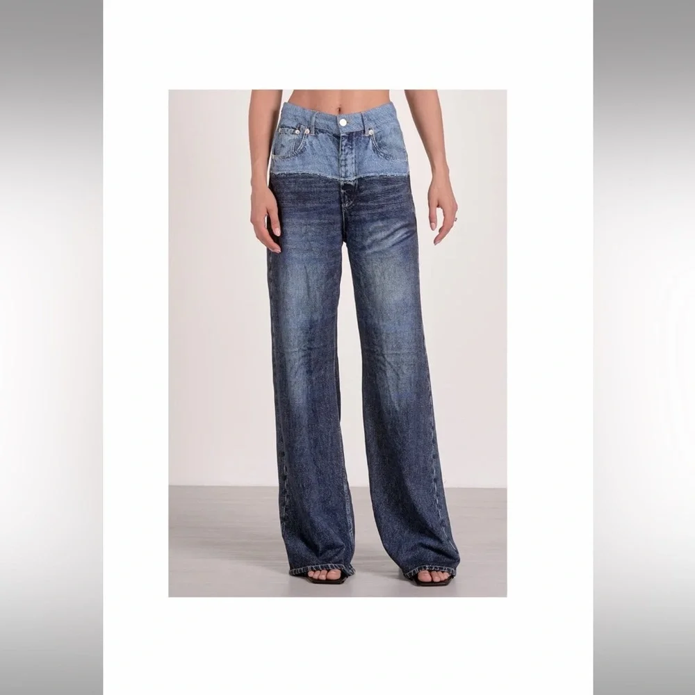 Elan Wide Leg Two-Tone Blue Jeans famous SweatJeans!! Most Comfy Ever - Picture 2 of 2